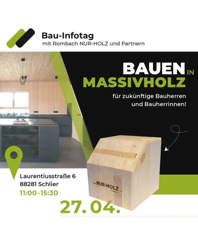Herzliche Einladung an alle Bauinteressierten zu unserem kostenlosen Bau-Infotag mit vier interessanten Kurzvorträgen aus der Sicht eines Architekt, Hersteller, Anbieter und Handwerker, einer Besichtigung eines Massivholz - Hauses im Beisein des Bauherrn und vielen nützlichen Infos ! Wir freuen uns auf Ihr Anmeldung !